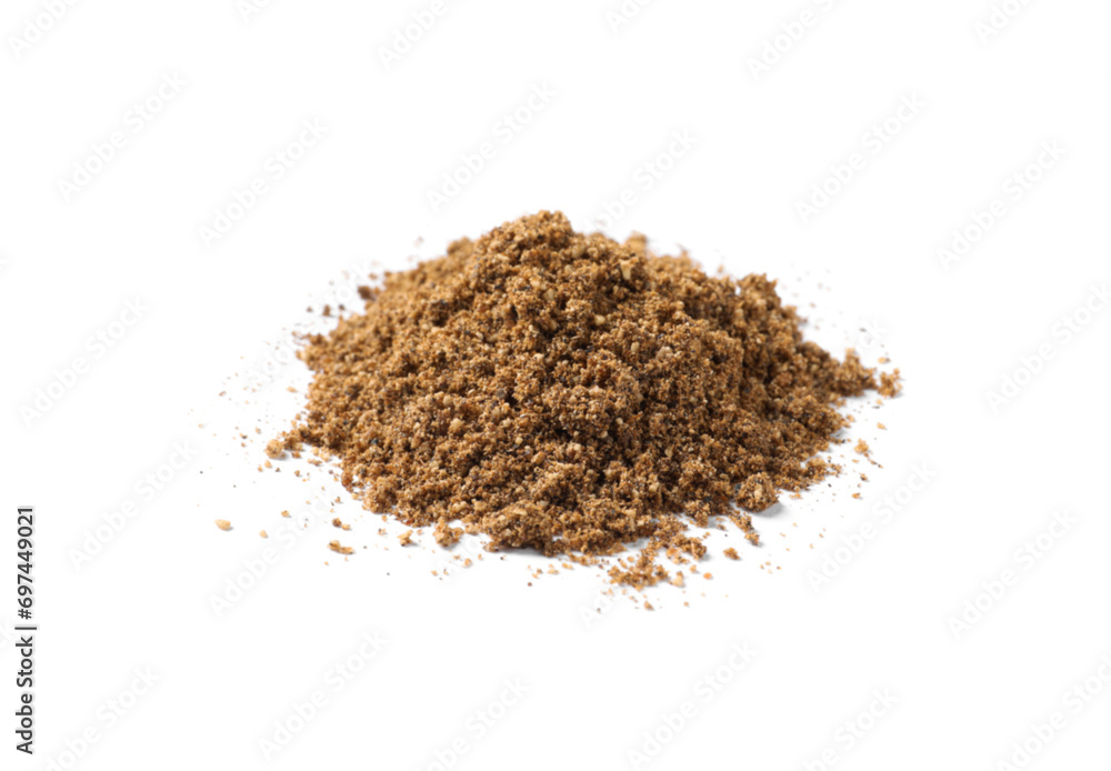 Heap of aromatic caraway (Persian cumin) powder isolated on white Heap of aromatic caraway (Persian cumin) powder isolated on white