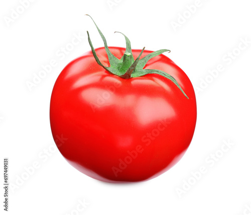 One red ripe tomato isolated on white