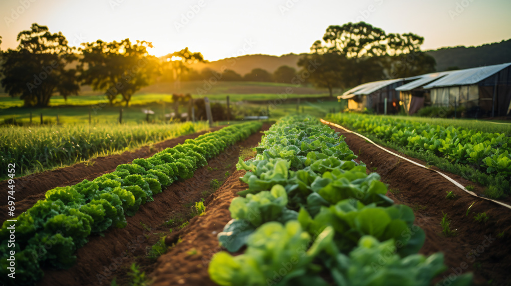 An organic farm using sustainable practices like crop rotation and natural pest control.