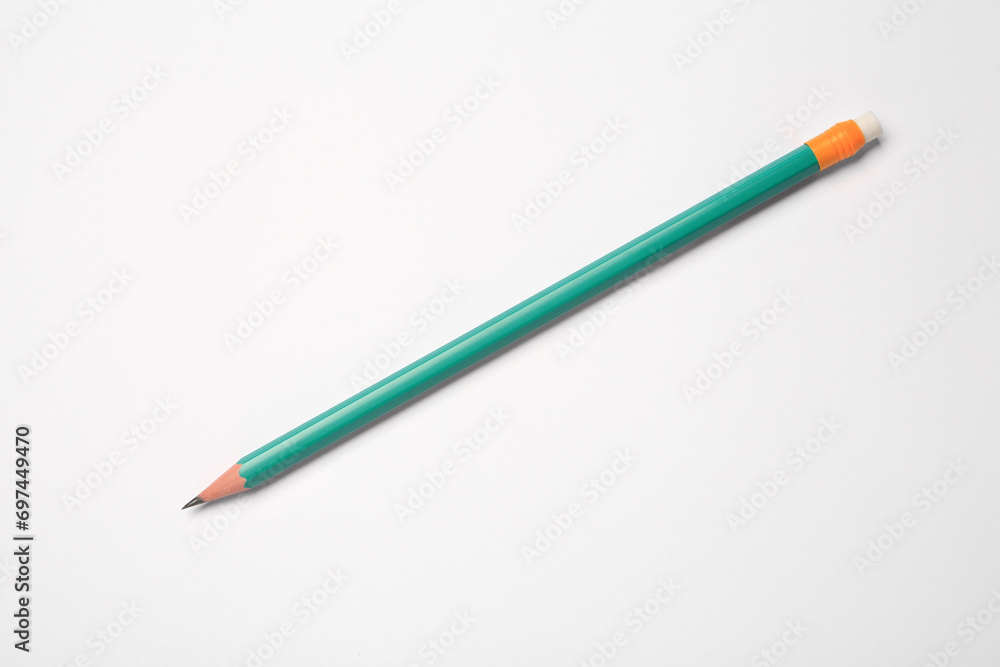 Sharp graphite pencil on white background, top view Sharp graphite pencil on white background, top view