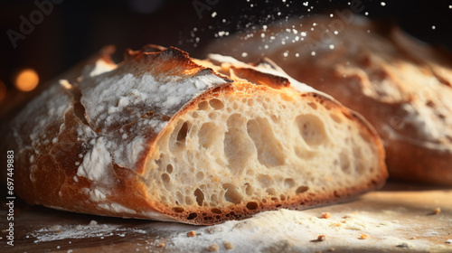 Artisan sourdough bread with a crisp crust close-up.