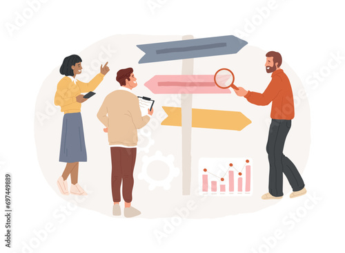 Business direction isolated concept vector illustration. Business strategy, long and short term planning, vision and setting goals, company growth, change direction campaign vector concept.