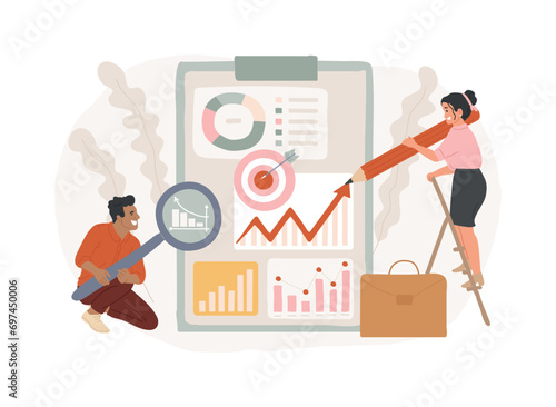 Business strategy isolated concept vector illustration. Business goals and plan, company achievement, market competitive position, decision making, performance efficient planning vector concept.