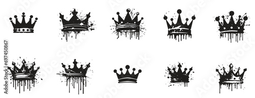 Set of crown icon. royal and queen icon black and white. logo for crown, paint splash style. sign and symbol. royalty vintage style white background. vector illustration photo