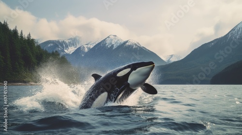 Killer whale breaching out of water