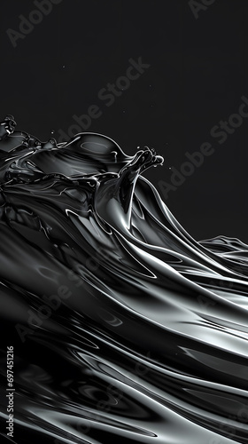 Splash of black wavy liquid on a dark background