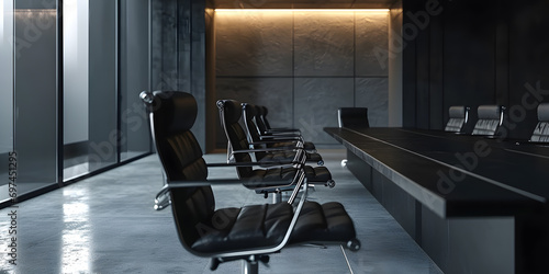 Row of black armchairs in modern conference room