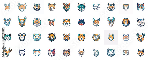 set of animal icon collection for logos or for designs. simple and minimal animal sign or symbol designs. clip art style animal logos. geometric animals. avatar design for animals. 