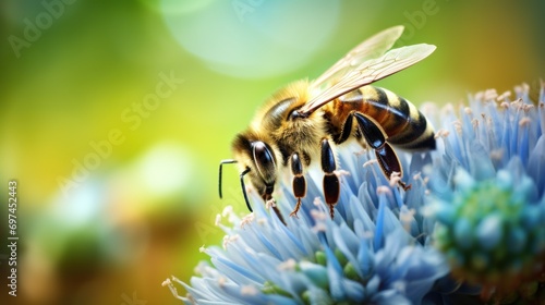 Honeybee Pollinating a Blue Flower