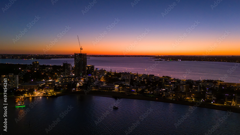 Night landscapes over Perth city skyline in Western Australian summer