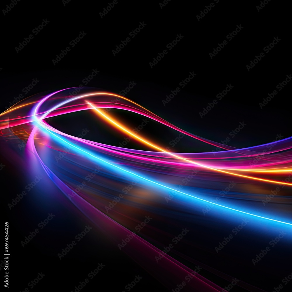 3D neon lights glow in the dark, moving light, created by AI. 3D neon lights glow in the dark, moving light, created by AI.