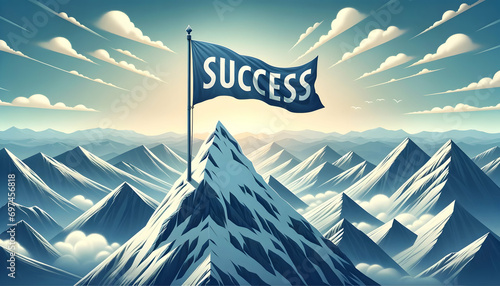 a mountain with the word success on a flag at the top insprational