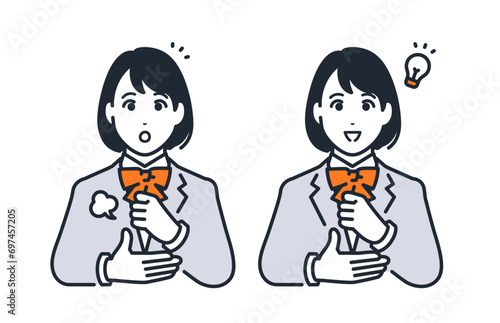 納得する女子学生のシンプルなベクターイラスト素材
