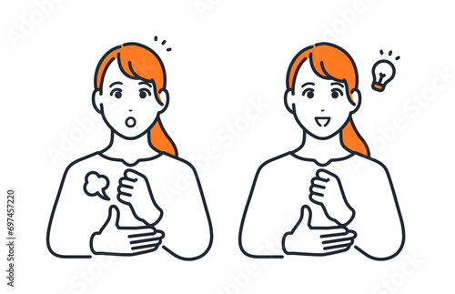 納得する若い女性のシンプルなベクターイラスト素材