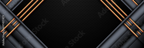Futuristic Metal Style Game Banner with Hexagonal Mesh Backdrop for Gamers and Streamers