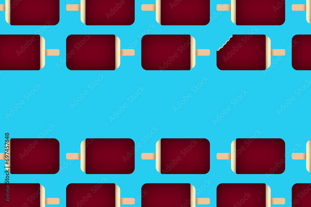 Illustration of ice cream flowing left and right on a light blue background Illustration of ice cream flowing left and right on a light blue background