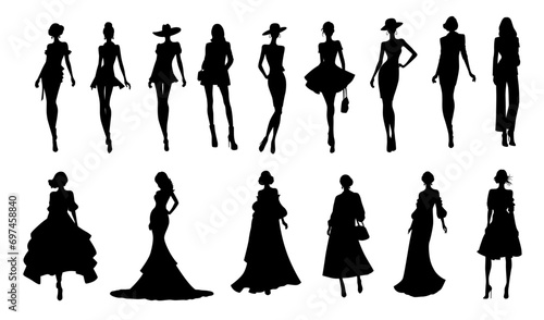 Beautiful women wearing different clothes. Women model, women, model silhouette	 photo