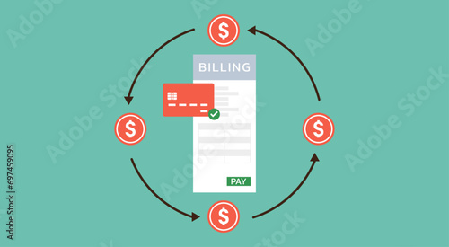 Auto Pay Service for Subscription Billing and Recurring Payment on Mobile Phone, Vector Flat Illustration Design