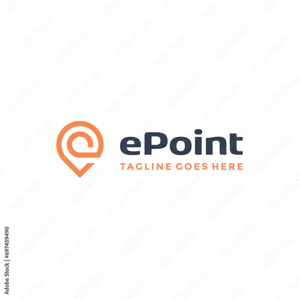 Initial Letter E with Pin Map GPS Pointer for Searching Location Address logo design