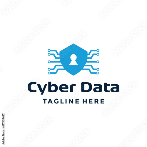 Cyber Security Digital Shield with Keyhole Diagram For Data Protection and Security Access Logo Design.