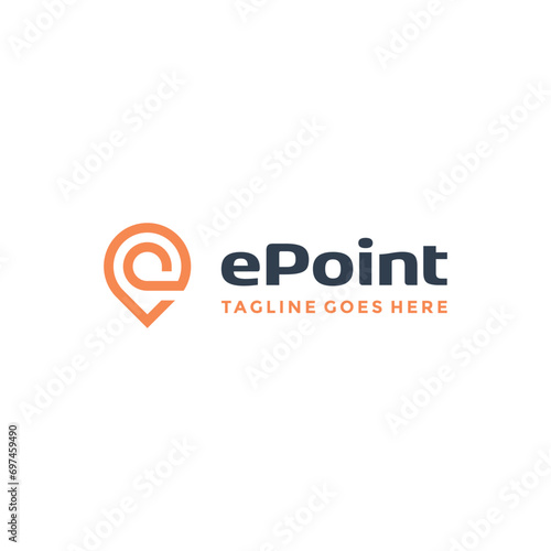 Initial Letter E with Pin Map GPS Pointer for Searching Location Address logo design