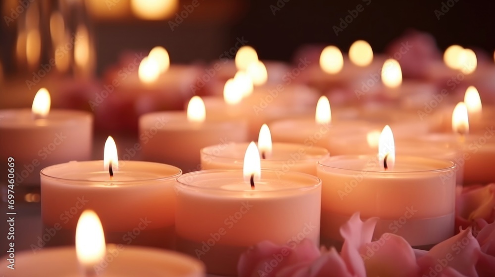 Aromatic candles flicker against a backdrop of soft music, infusing the room with romance and the sensory fusion of light, sound, and smell in love. Aromatic candles flicker against a backdrop of soft music, infusing the room with romance and the sensory fusion of light, sound, and smell in love.