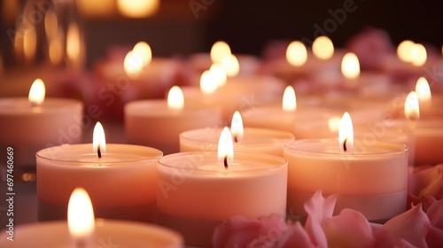 Aromatic candles flicker against a backdrop of soft music  infusing the room with romance and the sensory fusion of light  sound  and smell in love.