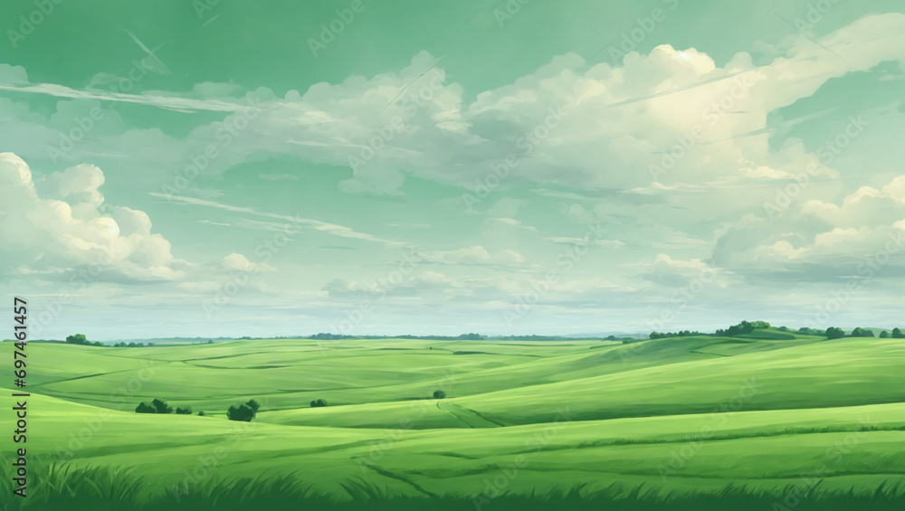 Green field and blue sky with text space concept 