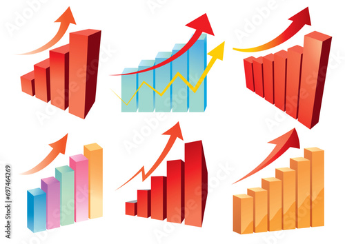 チャート　グラフ　3D　イラストセット　アイコン