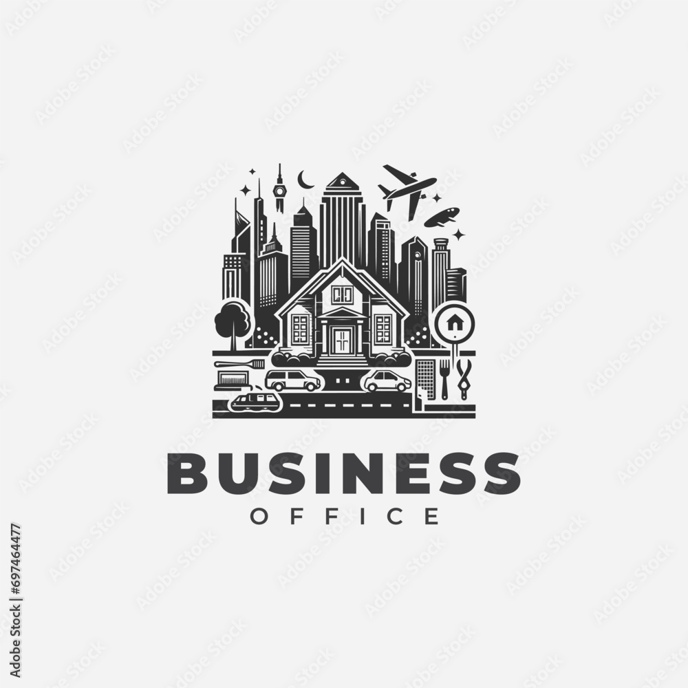 business office logo design, with a unique monochrome style, black and white