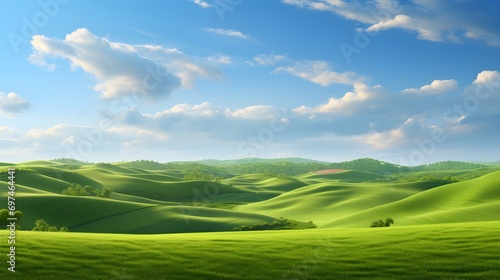 Serene green hills under a clear blue sky