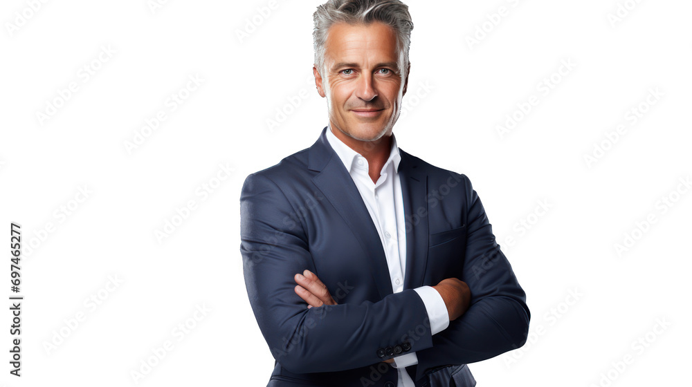 A Portrait of a businessman on a white isolated transparent background. - obrazy, fototapety, plakaty 