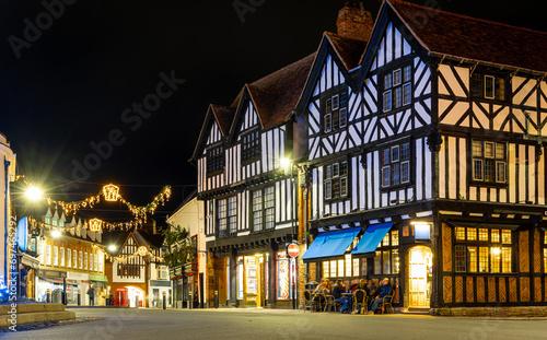 Night view of Stratford-upon-Avon, a medieval market town in England’s West Midlands, England