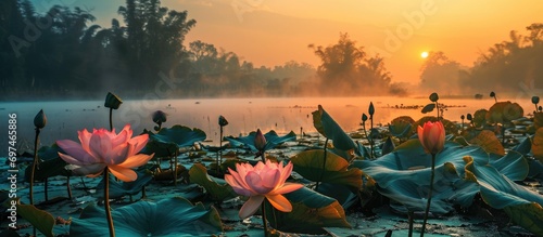 Lotus blossoms at sunrise. photo