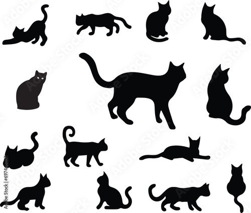Fototapeta Naklejka Na Ścianę i Meble -  set of cats silhouettes-silhouettes of cats-silhouette, cat, vector, animal, pet, dog, illustration, black, animals, kitten, set, icon, 