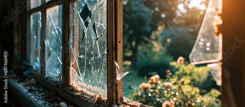 Photo Burglar breaks sliding glass door to gain access to residence.