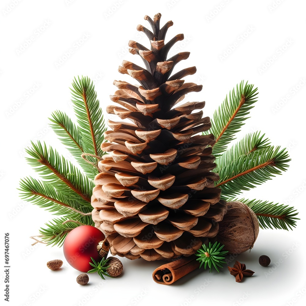 Fototapeta premium create an image a pine cone with a pine cone on top of it and a pine cone on the bottom of it; naturalism, a picture, Ernest William Christmas in white background color