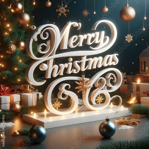 create an image a sign with elegant 3d letters saying "MERRY CHRISTMAS" hd 8k with a Christmas background