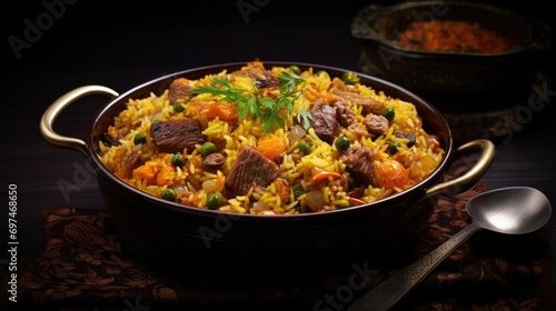 An authentic culinary masterpiece, this plov highlights delicate rice grains, intertwined with succulent pieces of tender lamb, combined with earthy turmeric, warming cumin, and a hint of