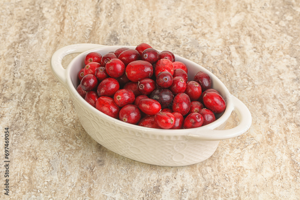 Ripe sweet tasty cranberry in the bowl Ripe sweet tasty cranberry in the bowl