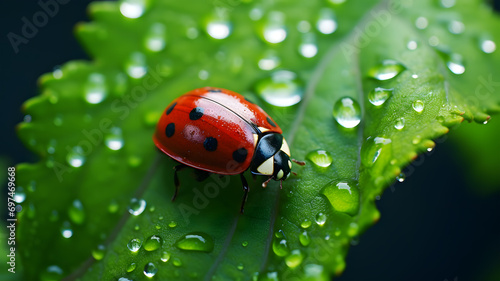 Ladybug on a Dewy Leaf