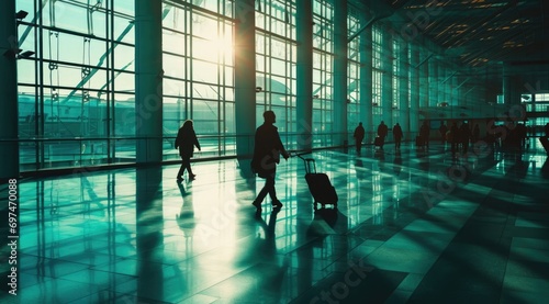 soft of blurred on green style, people walking in airport