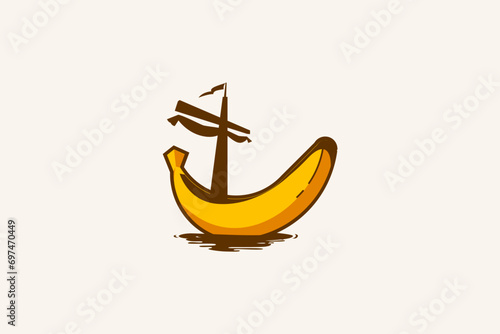 Set Sail with Tropical Elegance – Banana Sailboat Logo for Company's Unique Maritime Identity