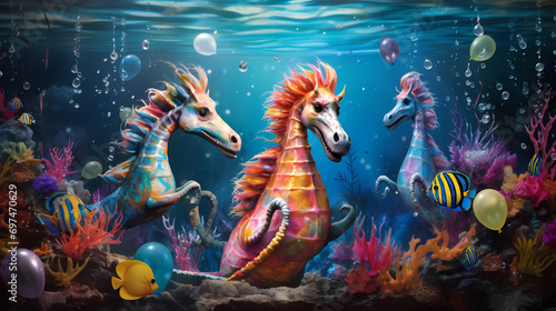 happy seahorse donning a party