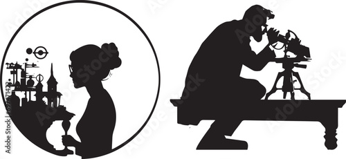 Silhouette Telescope Scientist vector collection