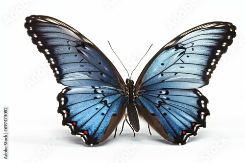 Beautiful blue butterfly isolated on a white background. Generative AI