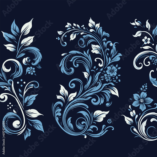 Free vector seamless floral pattern on uniform background. ornament darkcyan, design fabric art, fashion contour
