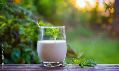 plant based milk in a galss on table photo