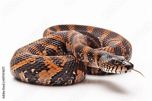 Snake from the genus Boiga, isolated on a white backdrop. closeup of the boiga cynodon Boiga cynodon, by itself. Generative AI