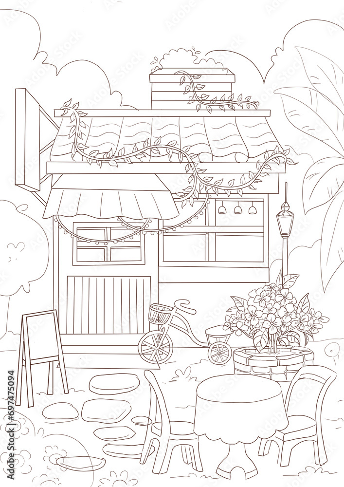 sketch of a cafe